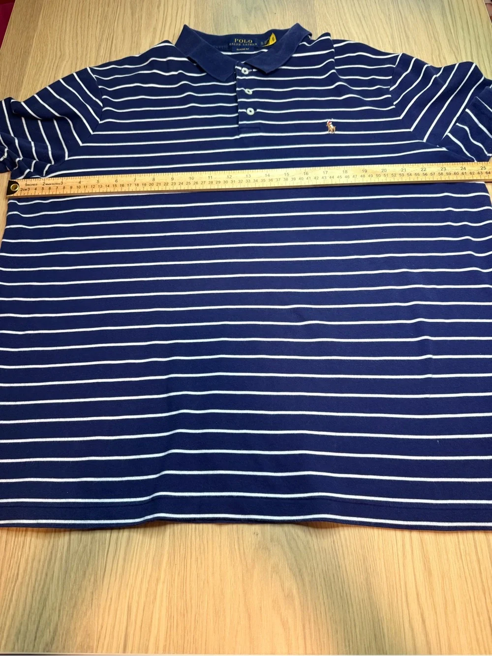 POLO RALPH LAUREN Men’s Short Sleeve Blue White Striped Classic Fit Polo Size XL